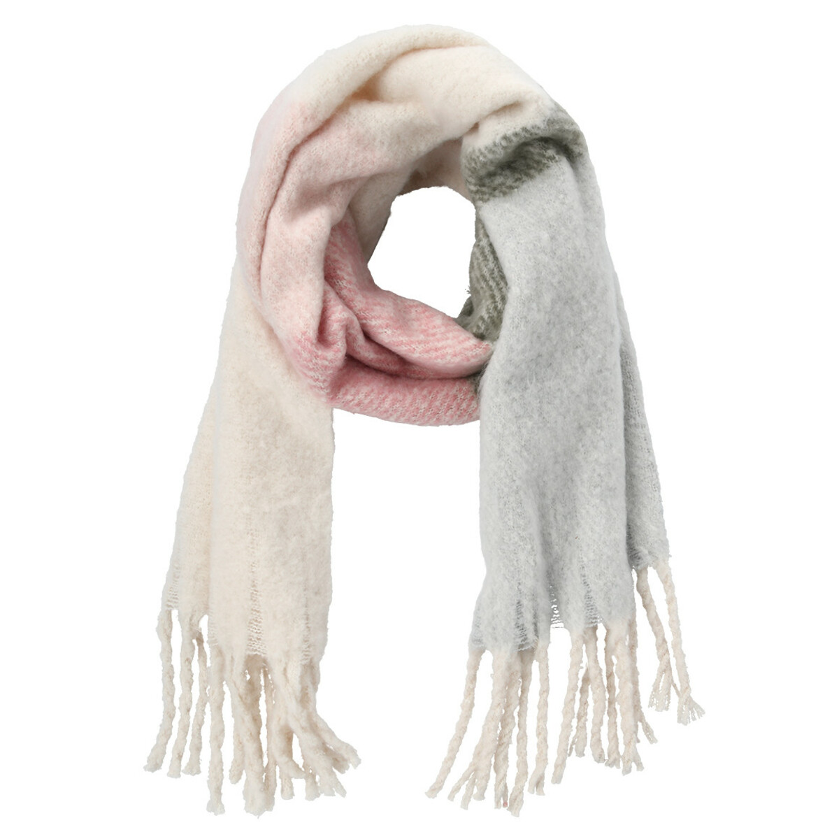 Bild 1 von Damen Winterschal mit langen Fransen CREMEWEISS / OLIV / ROSA