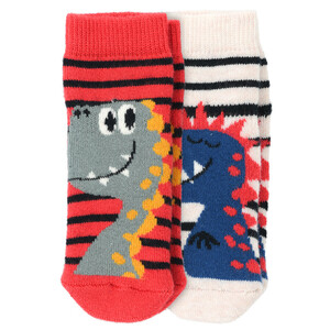 2 Paar Newborn Socken mit Dino-Motiv DUNKELORANGE / CREME