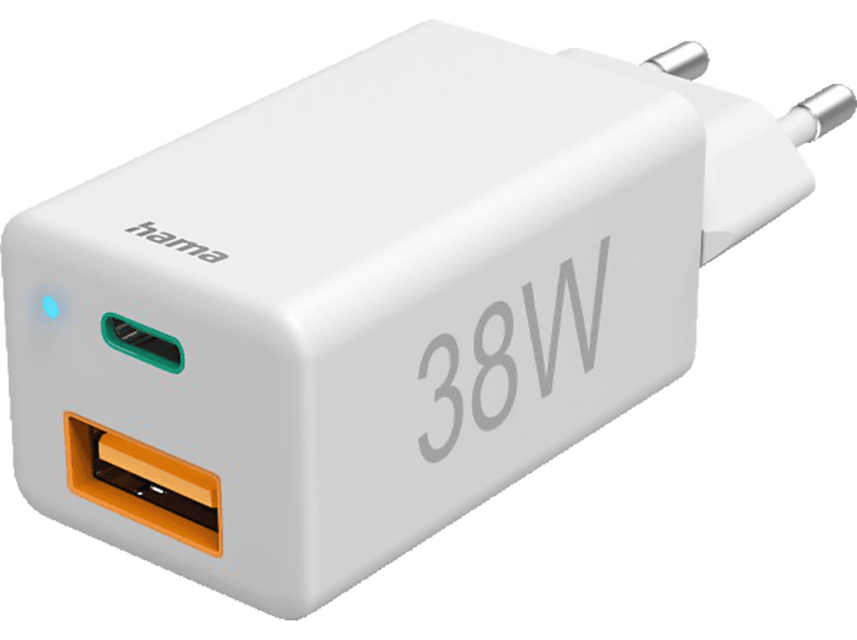 Bild 1 von HAMA 1x USB-C PD, USB-A QC Schnellladegerät Universal 38 Watt, Weiß