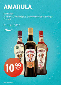AMARULA Sahnelikör
Wildfrucht, Vanilla Spice, Ethiopian Coffee oder Vegan
17 % Vol.