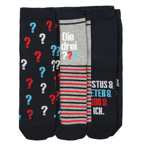 3 Paar Die drei ??? Socken DUNKELBLAU / ROT / GRAU