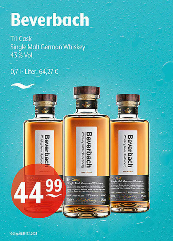 Bild 1 von Beverbach Tri-Cask
Single Malt German Whiskey
43 % Vol.