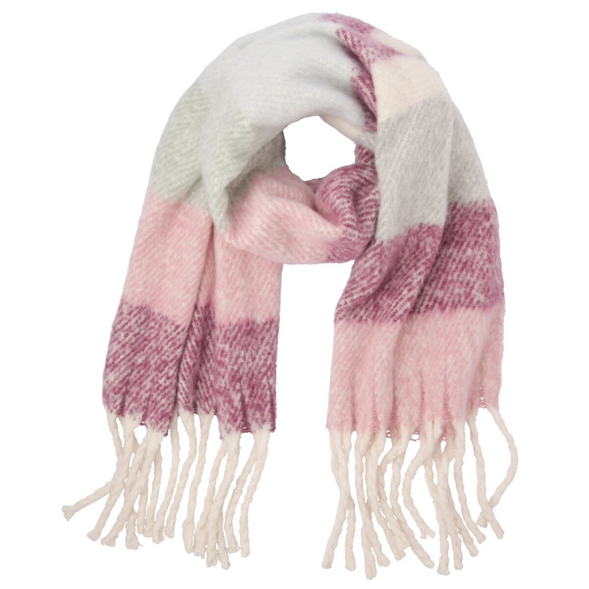 Bild 1 von Damen Winterschal mit langen Fransen BEERE / ROSA / WEISS