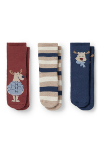 C&A Multipack 3er-Elch-Baby-Anti-Rutsch-Socken mit Motiv, Blau, Größe: 21-23
