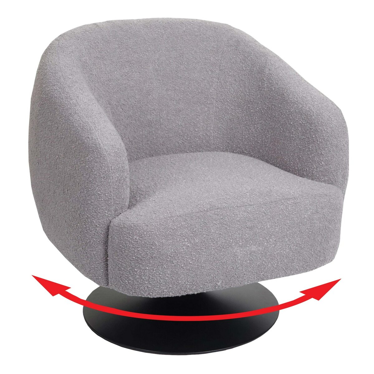 Bild 1 von Lounge-Sessel MCW-J76, Cocktailsessel Sessel drehbar, Bouclé Stoff Metall ~ hellgrau