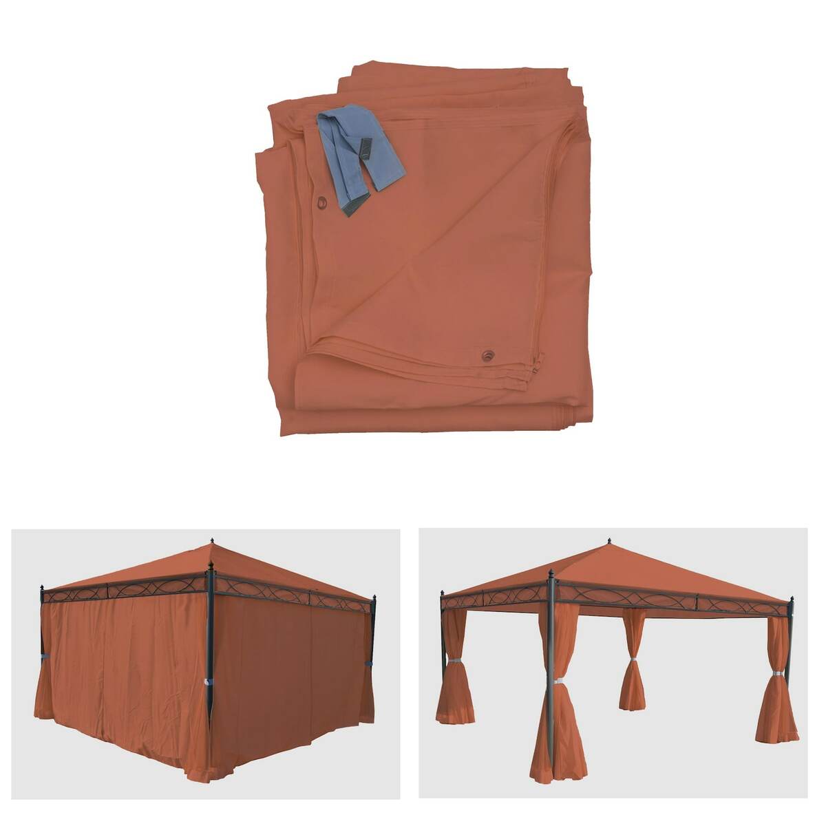Bild 1 von 4er-Set Seitenwand für Pergola Calpe, Ersatzseitenwand Pavillon 4x4m, Polyester ~ terracotta-braun