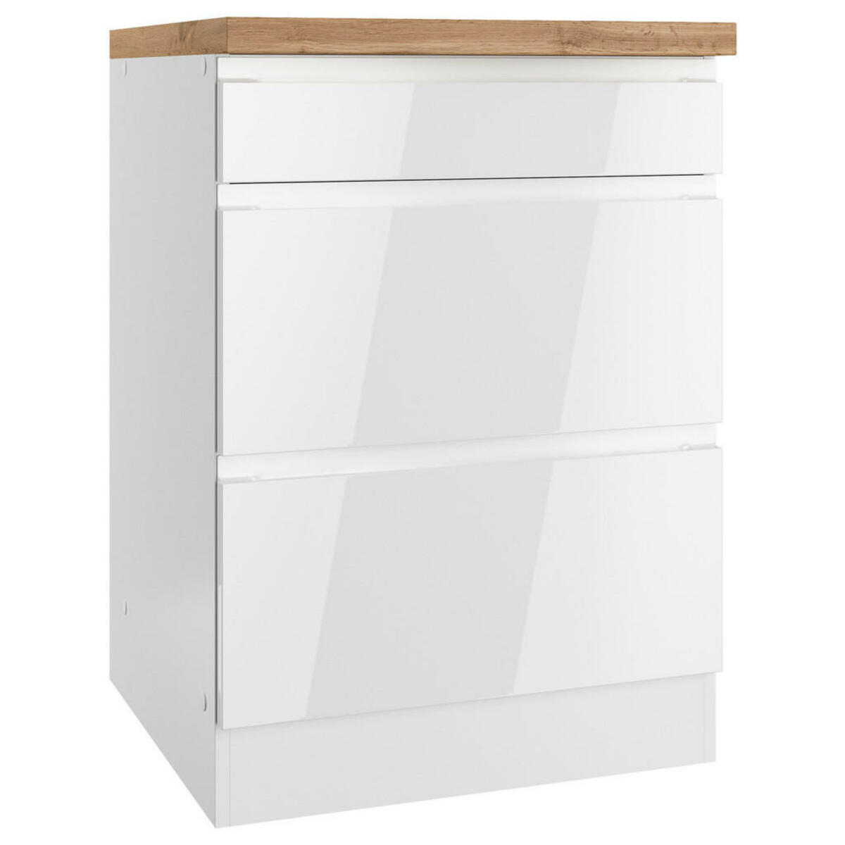 Bild 1 von Held Kochfeldumbauschrank, Weiß, Eiche Wotan, Weiß Hochglanz, Holzwerkstoff, 3 Schubladen, 60x86x60 cm, Made in Germany, Küchen, Küchenmöbel, Küchenschränke, Geräteumbauschränke