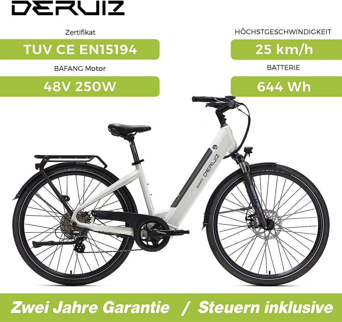 Bild 4 von DERUIZ E-Bike Quartz 28 Zoll Elektrofahrrad für Damen, 644 wh Trekking Maximal 120km, 8 Gang SHIMANO SHIMANO ALTUS 11-32T Schaltwerk, Kettenschaltung, Heckmotor, 644,00 Wh Baterrie, (mit Akku-L