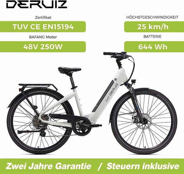 Bild 4 von DERUIZ E-Bike Quartz 28 Zoll Elektrofahrrad für Damen, 644 wh Trekking Maximal 120km, 8 Gang SHIMANO SHIMANO ALTUS 11-32T Schaltwerk, Kettenschaltung, Heckmotor, 644,00 Wh Baterrie, (mit Akku-L
