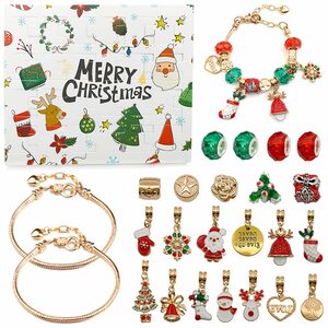 farfi Adventskalender 1 Box Weihnachten Advent-Kalender Armband Girl 24 Tage Countdown (Set), 2 Armbänder-Herstellungsset und 22 DIY-Charm-Perlen
