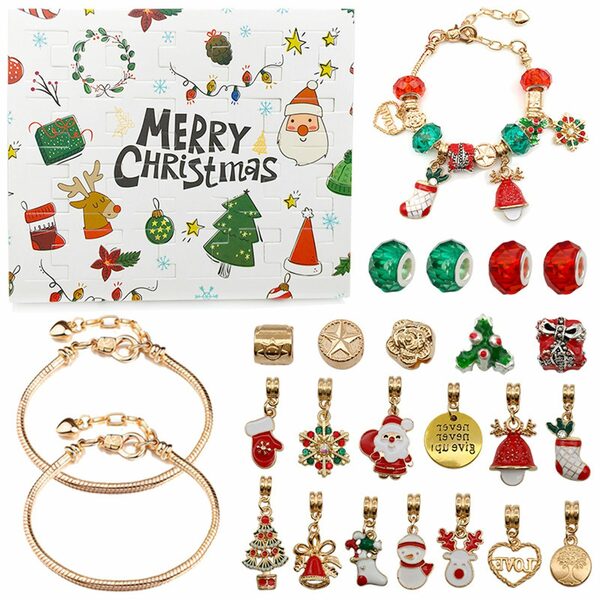 Bild 1 von farfi Adventskalender 1 Box Weihnachten Advent-Kalender Armband Girl 24 Tage Countdown (Set), 2 Armbänder-Herstellungsset und 22 DIY-Charm-Perlen