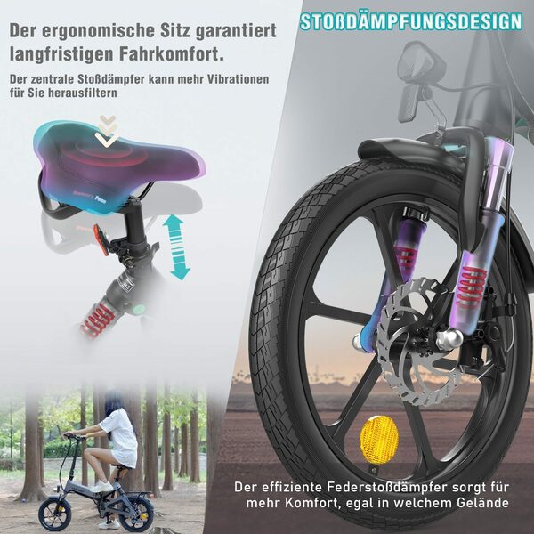 Bild 2 von HITWAY E-Bike BK2 Klapprad Elektrofahrrad Luftreifen 36V 7,8Ah in 16 Zoll StVZO