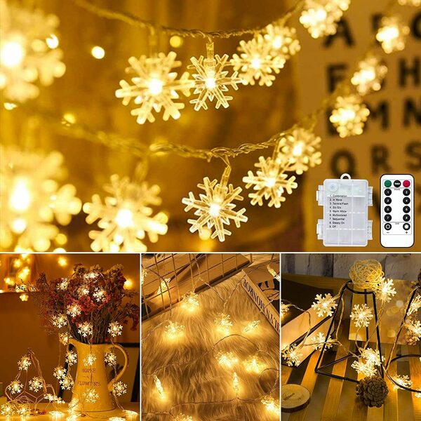 Bild 1 von Oneid LED-Lichterkette Schneeflocke Lichter,80 LED 10m Weihnachtslichter mit Fernbedienung