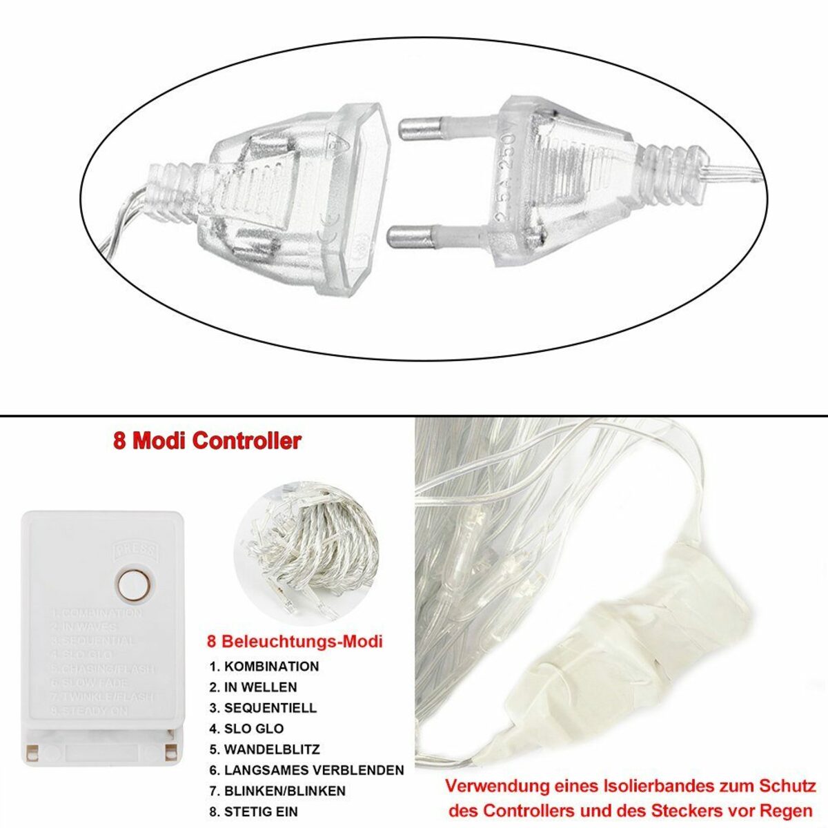 Bild 2 von Rosnek LED-Lichterkette 10-100M, 8 Modi, Warmweiß, wasserdicht, für Weihnachten Party, 100-flammig, Hochzeit Urlaub Deko