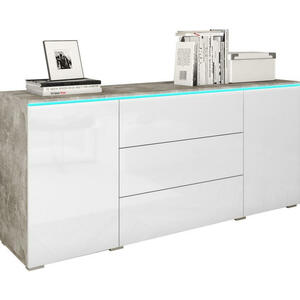 P & B Sideboard, Weiß Hochglanz, Holzwerkstoff, 2 Fächer, 3 Schubladen, 150x67.9x39.5 cm, Fsc, stehend, Beleuchtung, Wohnzimmer, Kommoden & Sideboards, Sideboards