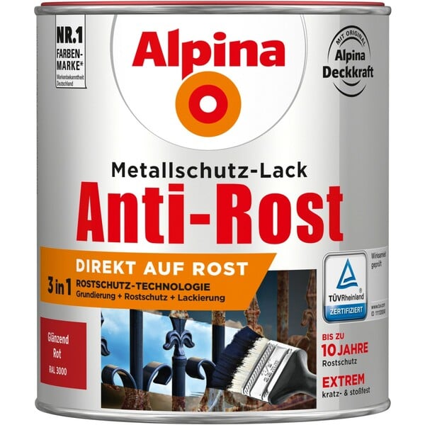 Bild 1 von Alpina Metallschutz-Lack Anti-Rost Rot glänzend 750 ml