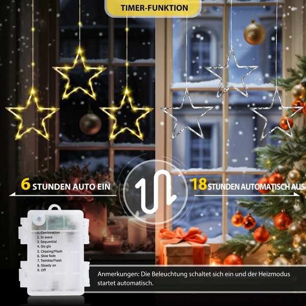 Bild 4 von Elegear Lichterkette 80/120CM Lichtervorhang, Warmweiß & farbig nach Belieben umschaltbar, 60-flammig, mit Haken, Timer/Memory-Funktion, 8 Modi, IP65 Wasserdicht, Batterie