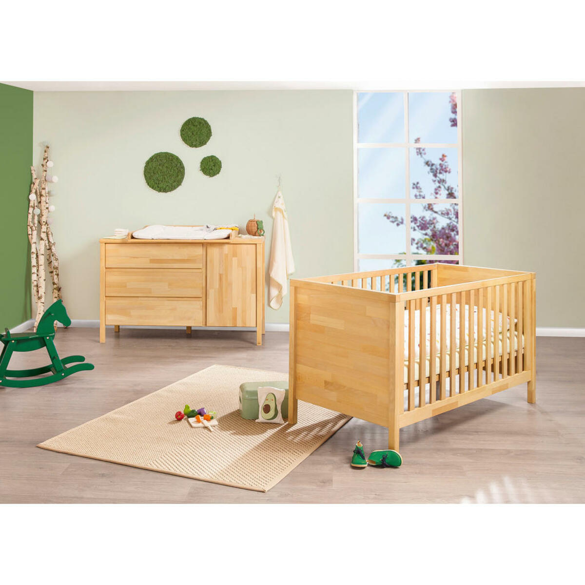 Bild 1 von Pinolino Babyzimmer Pinolino Enno, Buche, Holz, Buche, massiv, 3 Schubladen, zum Juniorbett umbaubar, höhenverstellbar, Sprossen mit Normabstand, Aufbauanleitung im Karton, Lattenrost inklusive, Sch