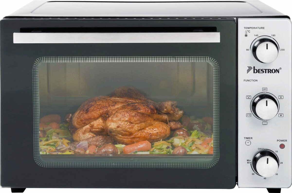 Bild 1 von bestron Minibackofen 2-in-1 Gerät, mit Drehspieß, 1500 W, Edelstahl, Schwarz