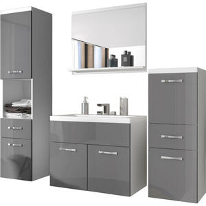 P & B Badmöbel-Set, Grau, Weiß, 5-teilig, 5 Schubladen, 140x133x35 cm, Fsc, Badezimmer, Badmöbelsets & -serien, Badmöbel-Sets