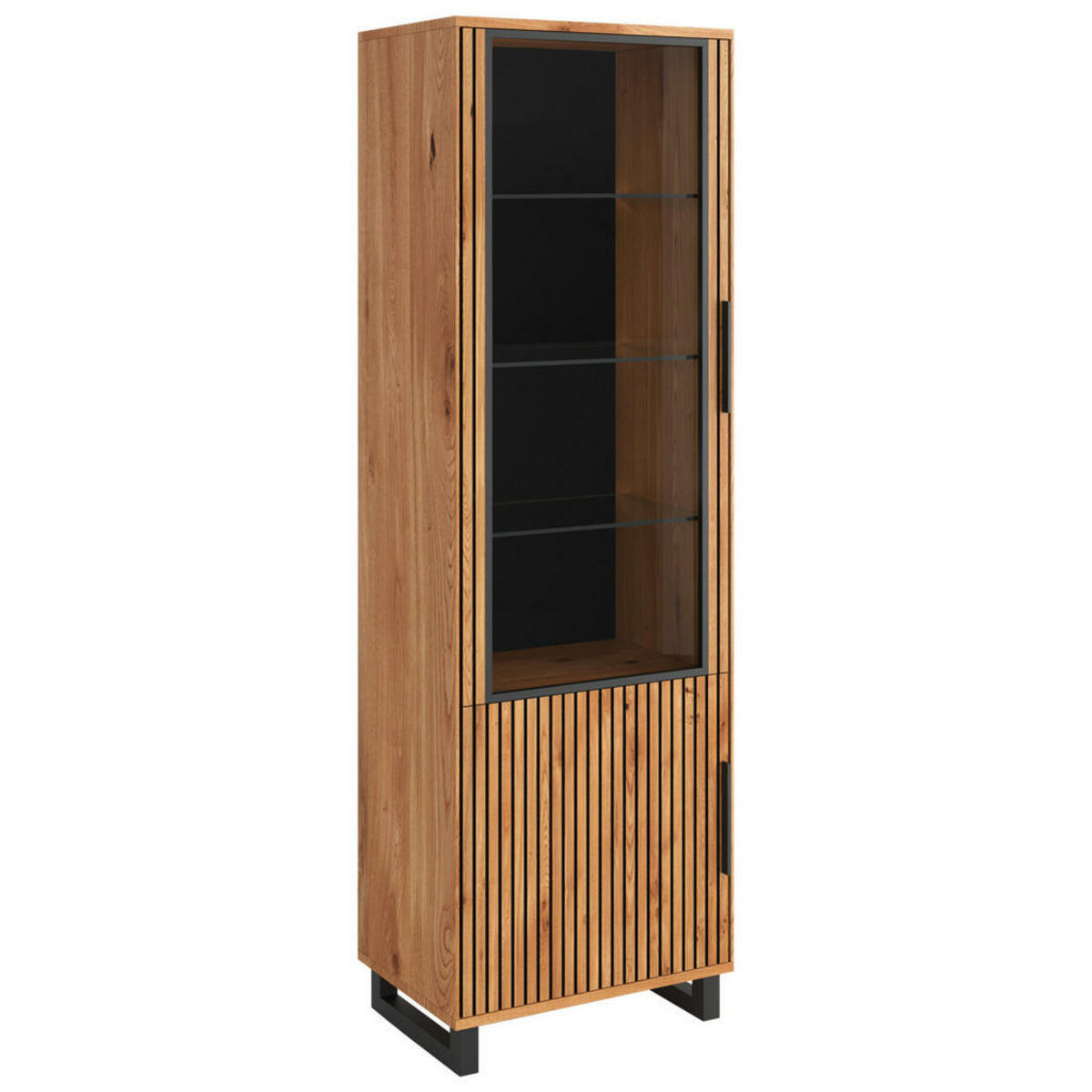 Bild 1 von Carryhome Vitrine, Schwarz, Eiche, Glas, furniert, 3 Fächer, 64.5x200x40 cm, Wohnzimmer, Wohnwände, Vitrinenschränke