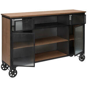 Livetastic Sideboard, Natur, Schwarz, Metall, Tanne,Tanne, massiv, 7 Fächer, 2 Schubladen, 155x97.5x37 cm, Fsc, Wohnzimmer, Kommoden & Sideboards, Sideboards