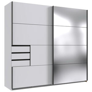 Mid.you Schwebetürenschrank, Weiß, Metall, 4 Fächer, 3 Schubladen, 225x210x64 cm, BQ - Bündnis für Qualität, Made in Germany, DIN EN ISO 9001, Schlafzimmer, Kleiderschränke, Schwebetürenschr