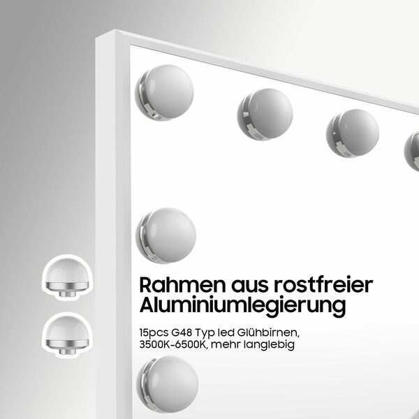 Bild 3 von Aoucheni Schminkspiegel Kosmetikspiegel mit Beleuchtunggroßer Make-up-Spiegel Hollywood (mit 15 dimmbaren Glühbirnen, 3 Farbmodi, Smart Touch Control, Spiegel-Tischplatte mit Plug-in- und USB&