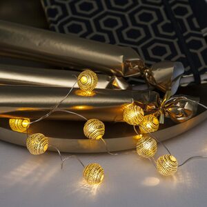 STAR TRADING LED-Lichterkette LED Draht Lichterkette Mini Kugeln 15 leuchtende goldene Bälle, 10-flammig