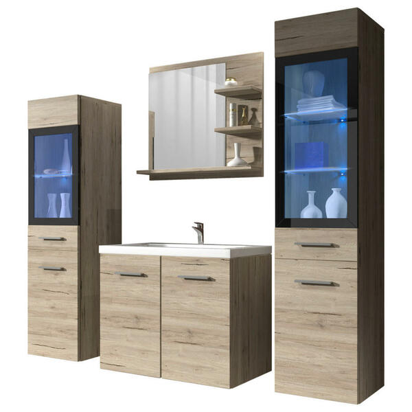 Bild 1 von P & B Badmöbel-Set, Eiche San Remo, 5-teilig, 140x130x35 cm, Fsc, Badezimmer, Badmöbelsets & -serien, Badmöbel-Sets