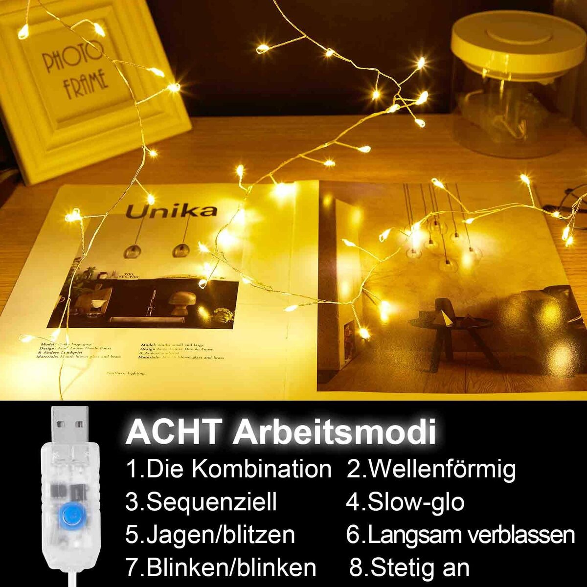 Bild 3 von MUPOO LED-Lichterkette Led Lichterkette Außen Inner, 8 Modi, USB-betrieben, Wasserdicht