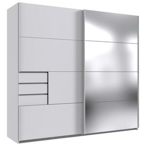 Mid.you Schwebetürenschrank, Weiß, Metall, 4 Fächer, 3 Schubladen, 225x210x64 cm, BQ - Bündnis für Qualität, Made in Germany, DIN EN ISO 9001, Schlafzimmer, Kleiderschränke, Schwebetürenschr