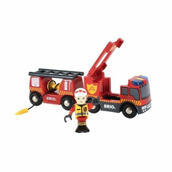 Bild 1 von BRIO® Spielzeug-Feuerwehr 33811, Leiterfahrzeug, mit Sirene, Blaulicht und Schlauch