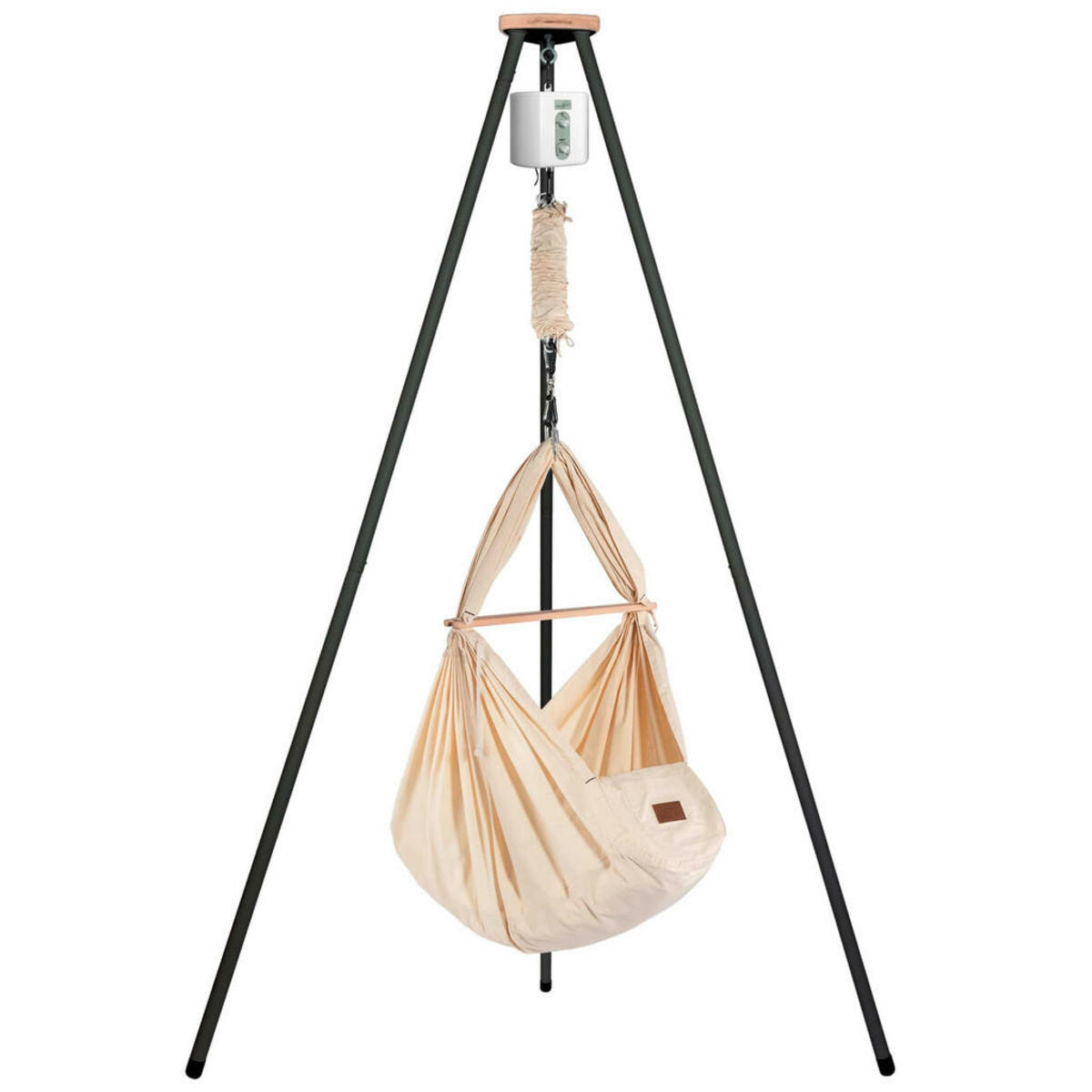 Bild 1 von Schmusewolke Federwiege Set inkl. Tipi-Gestell und Motor, Anthrazit, Beige, Metall, Kunststoff, Textil, Höhe ca. 4 cm, 150x224 cm, Feder mit Sicherheitsseil, Babymöbel, Babybetten, Stubenwagen & Wi