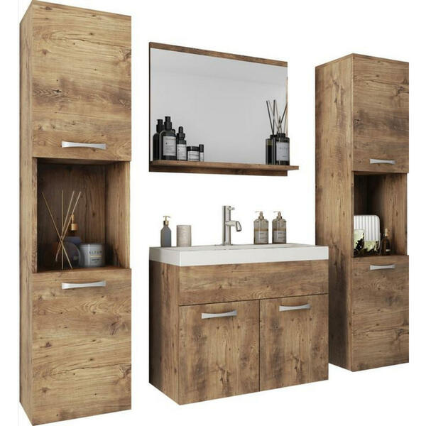 Bild 1 von P & B Badmöbel-Set, Kastanieneiche, 5-teilig, 140x133x35 cm, Fsc, Badezimmer, Badmöbelsets & -serien, Badmöbel-Sets