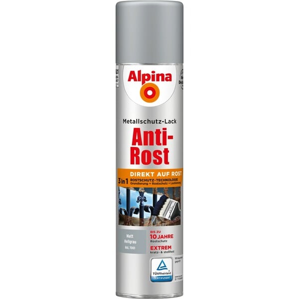 Bild 1 von Alpina Metallschutz-Lack Anti-Rost Spray Hellgrau matt 400 ml