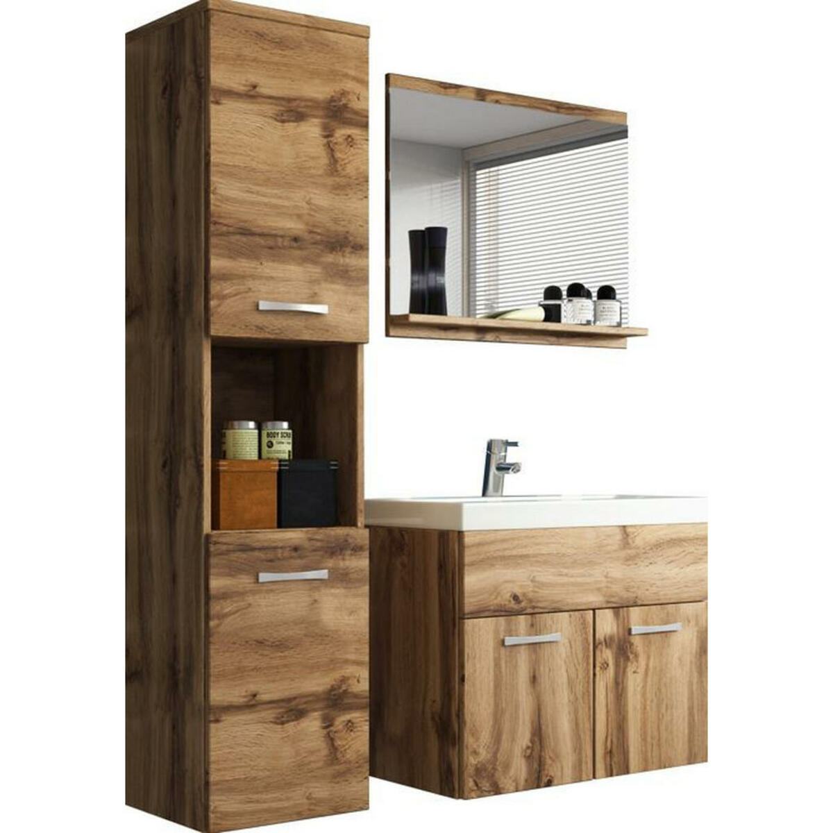 P & B BadmöbelSet, Eiche Wotan, 4teilig, 100x133x35 cm, Fsc