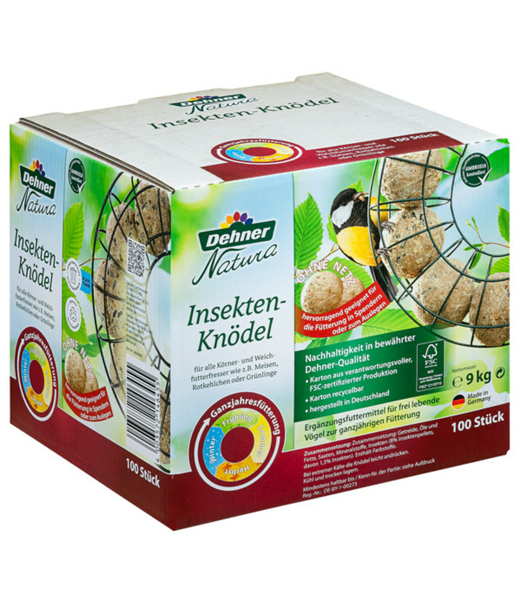 Bild 1 von Dehner Natura Wildvogelfutter Insekten-Knödel im Karton, ohne Netz, 100 Stk.