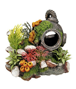 Nobby Aquariumdeko Helm mit Pflanzen, ca. B13,5/H12/T11 cm
