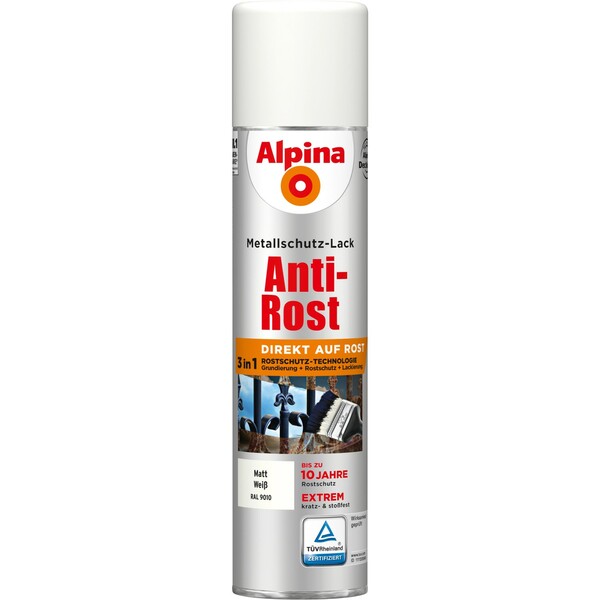 Bild 1 von Alpina Metallschutz-Lack Anti-Rost Spray Weiß matt 400 ml