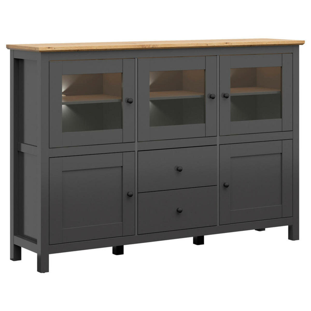 Bild 1 von Sideboard, Graphit, Eiche Artisan, Glas, Holzwerkstoff, 5 Fächer, 2 Schubladen, 186x126x44 cm, Wohnzimmer, Kommoden & Sideboards, Sideboards