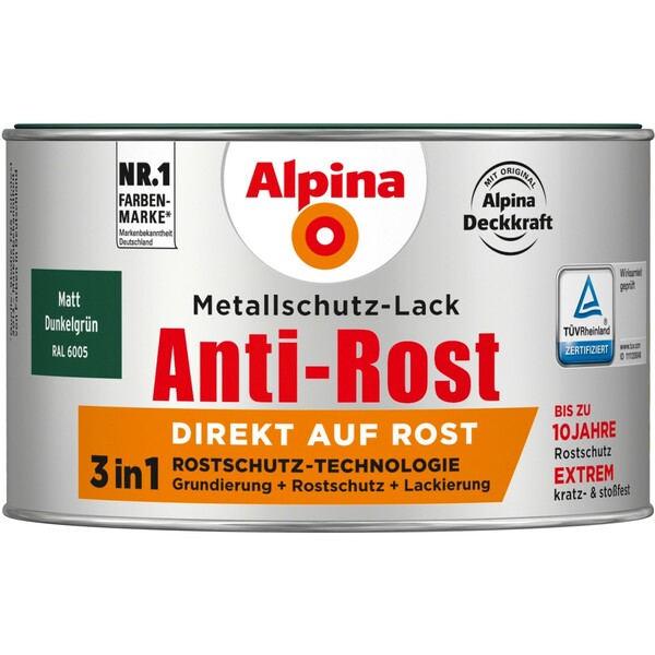 Bild 1 von Alpina Metallschutz-Lack Anti-Rost Dunkelgrün matt 300 ml