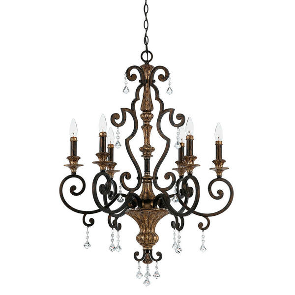 Bild 1 von Kronleuchter Elstead Marquette, Bronze, Metall, Glas, 105.5 cm, Grüner Punkt, RoHS, höhenverstellbar, Lampen & Leuchten, Innenbeleuchtung, Hängelampen, Kronleuchter