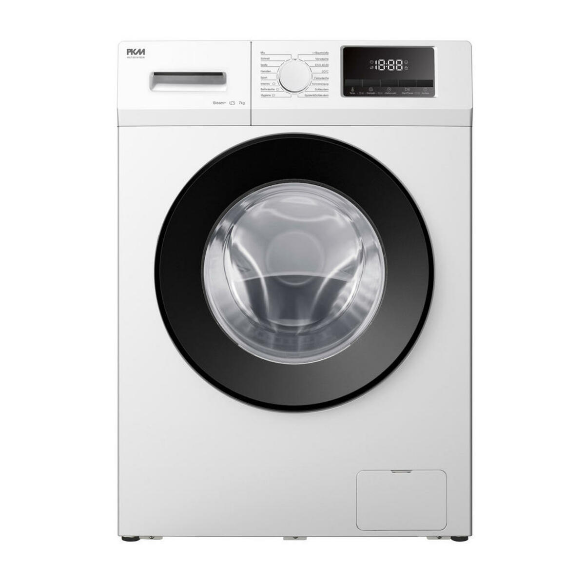 Bild 1 von PKM Waschmaschine, Weiß, Metall, Kunststoff, Glas, 59.5x85x49.5 cm, Startzeitvorwahl, Kindersicherung, Einknopfbedienung, LED-Anzeigen, Unwuchtkontrolle, verstellbare Standfüße, Haushaltsreinigung