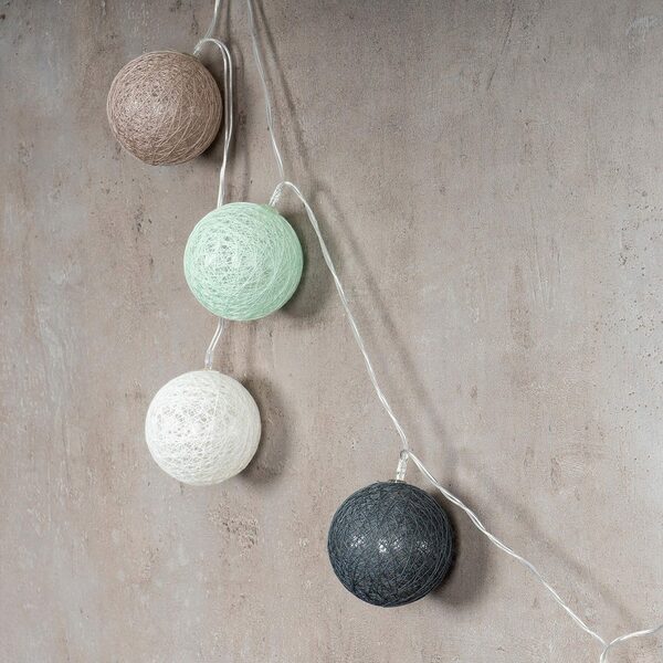 Bild 4 von Levandeo® Lichterkette, 15er Lichterkette Ø4cm LED Kugeln Girlande Lampions Baumwolle Grün