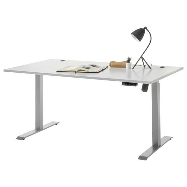 Bild 1 von Carryhome Schreibtisch, Hellgrau, Metall, rechteckig, Kufe, 77x75-118 cm, höhenverstellbar, Memoryschalter, Arbeitszimmer, Schreibtische, Bürotische