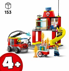 LEGO® Konstruktionsspielsteine Feuerwehrstation und Löschauto (60375), LEGO® City, (153 St), Made in Europe