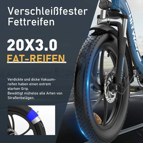 Bild 3 von HITWAY E-Bike 20" *3.0"Fat Tire klapprad BK6S E-ahrrad,11,2Ah Max.35-90km,StVZO