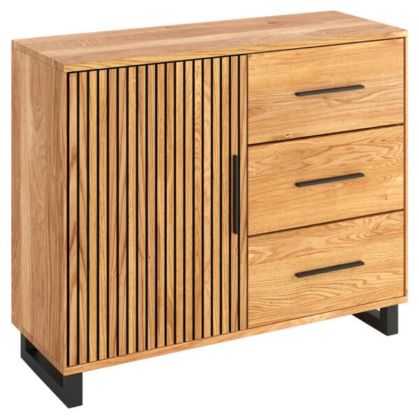 Bild 1 von Carryhome Highboard, Schwarz, Eiche, Holz, furniert, 1 Fächer, 3 Schubladen, 144.5x140x40 cm, Typenauswahl, Beimöbel erhältlich, stehend, Wohnzimmer, Kommoden & Sideboards, Highboards