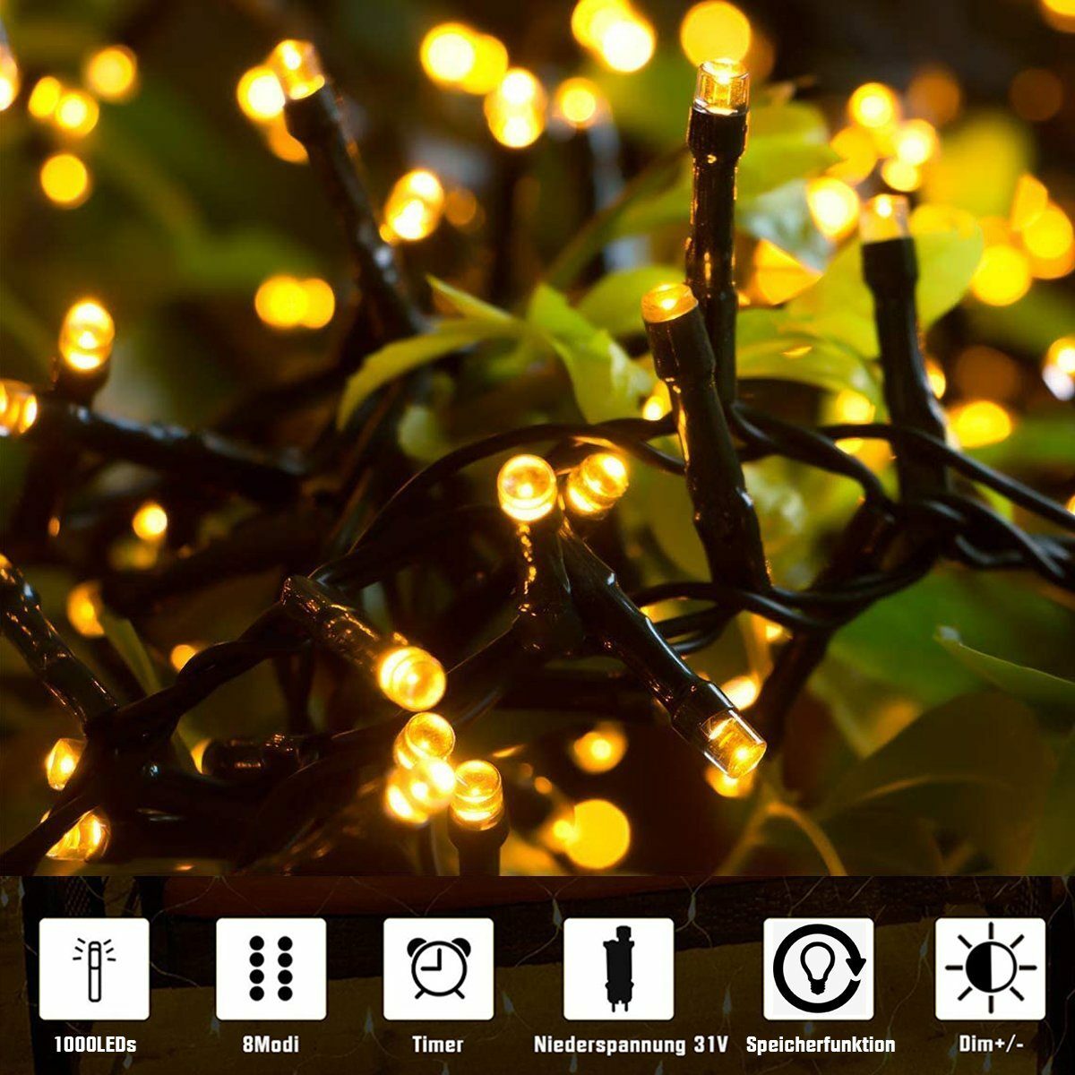 Bild 4 von XERSEK LED-Lichterkette Clusterlichterkette Büschellichterkette Speicherfunktion 31V Strom, Innen Außen IP44 Wasserdicht mit Fernbedienung